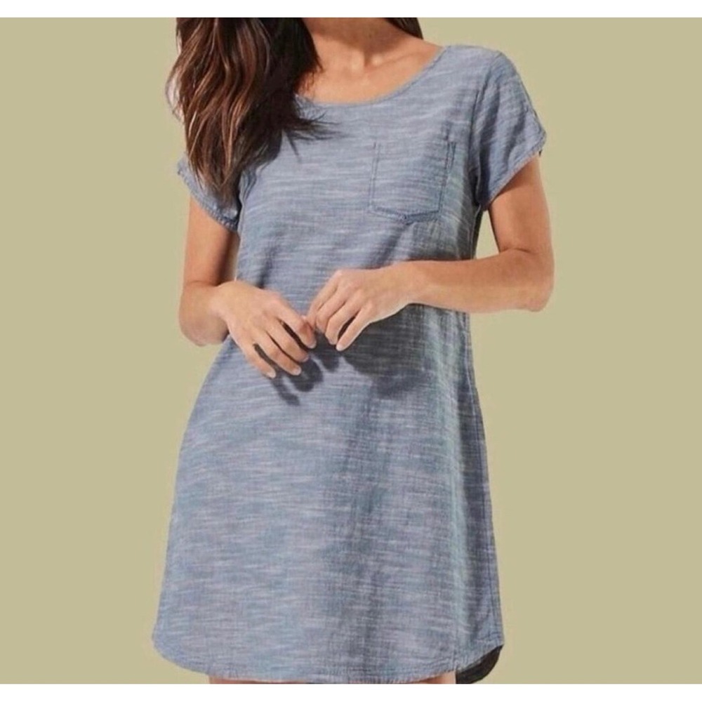 pact Organic Blue Chambray 100% Organic Cotton Scoop Neck Mini Dress XL
